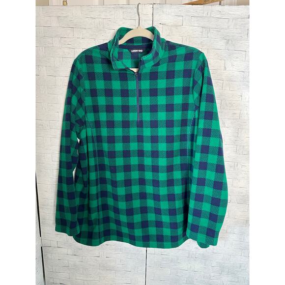 Lands end women’s fleece pullover buffalo check blue green cozycore plus size - Picture 2 of 9